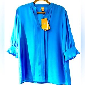 Collarless silk blouse